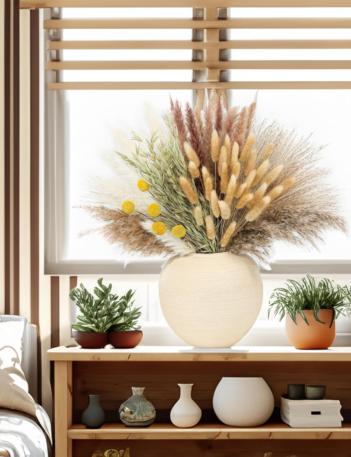120 PCS Dried Pampas Grass, Dried Flowers, Reed Grass Bouquet for Bohemian Flowers Home Table Wedding Decoration, Rustic Farmhour.(Light Brown)