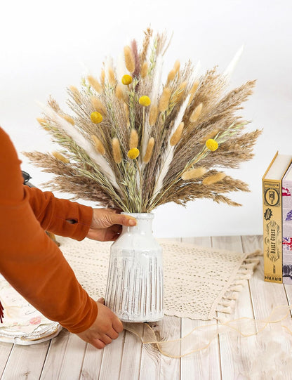 120 PCS Dried Pampas Grass, Dried Flowers, Reed Grass Bouquet for Bohemian Flowers Home Table Wedding Decoration, Rustic Farmhour.(Light Brown)