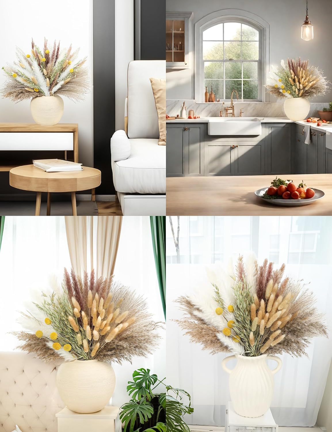 120 PCS Dried Pampas Grass, Dried Flowers, Reed Grass Bouquet for Bohemian Flowers Home Table Wedding Decoration, Rustic Farmhour.(Light Brown)