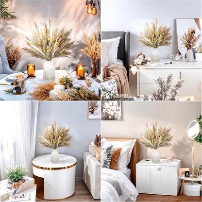 120 PCS Dried Pampas Grass, Dried Flowers, Reed Grass Bouquet for Bohemian Flowers Home Table Wedding Decoration, Rustic Farmhour.(Light Brown)