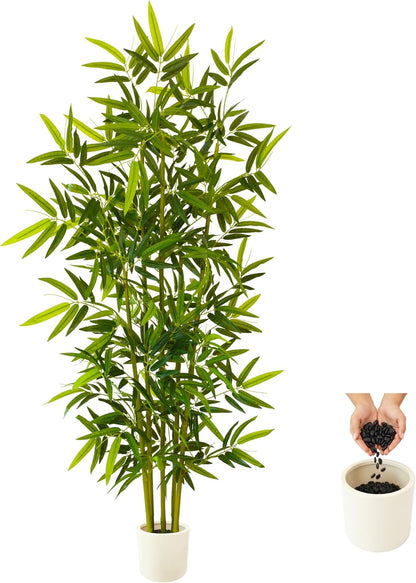 Artificial Bamboo Tree 6ft Green Fake Plant with White Planter