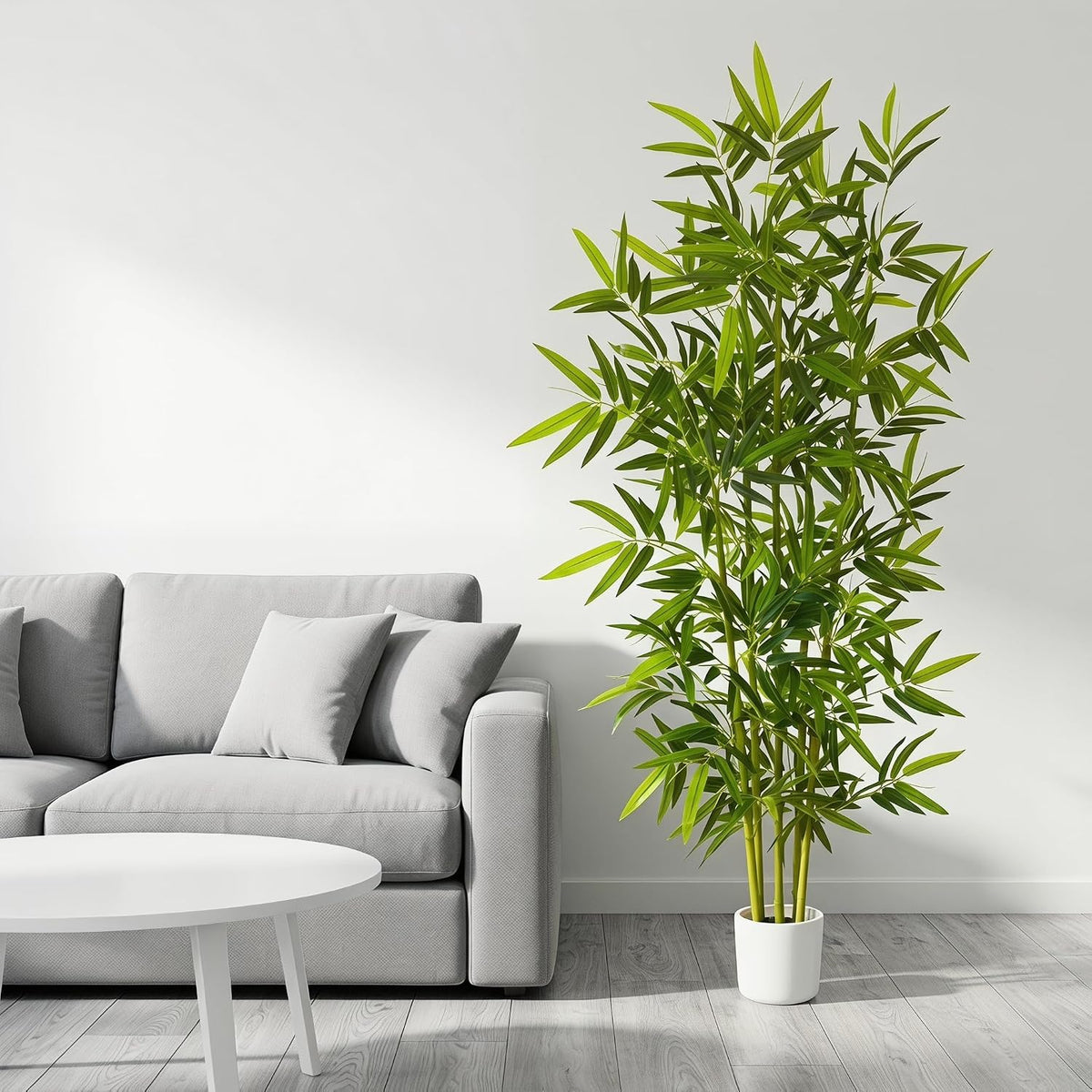 Artificial Bamboo Tree 6ft Green Fake Plant with White Planter