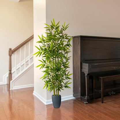 Artificial Bamboo Tree 6ft Green Fake Plant with White Planter