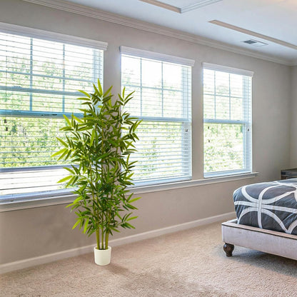 Artificial Bamboo Tree 6ft Green Fake Plant with White Planter