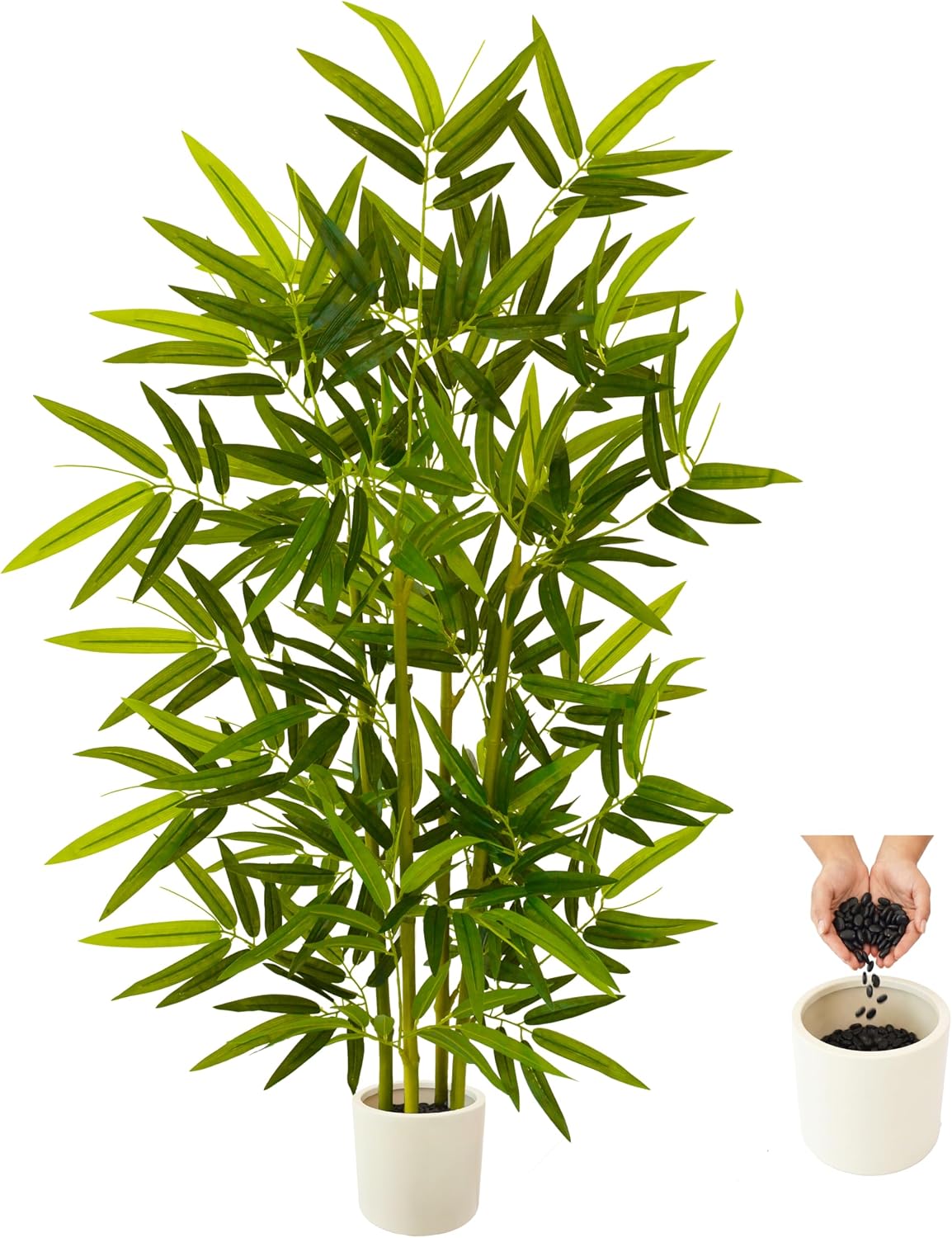 Artificial Bamboo Tree 6ft Green Fake Plant with White Planter