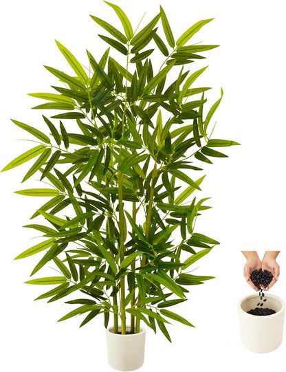 Artificial Bamboo Tree 6ft Green Fake Plant with White Planter