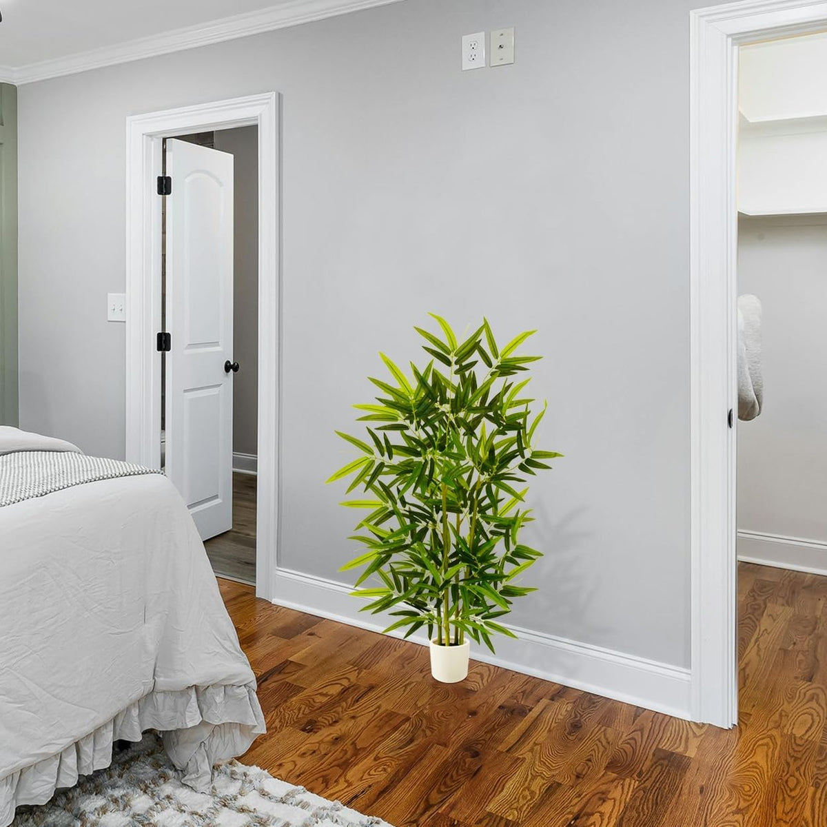 Artificial Bamboo Tree 6ft Green Fake Plant with White Planter