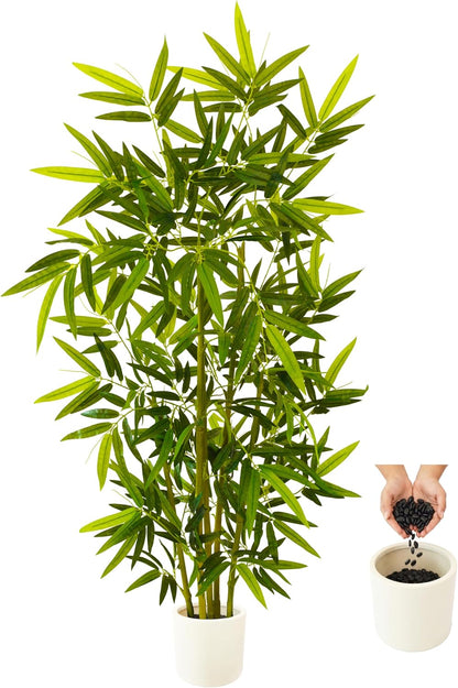 Artificial Bamboo Tree 6ft Green Fake Plant with White Planter