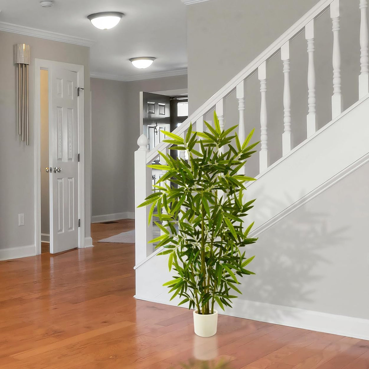 Artificial Bamboo Tree 6ft Green Fake Plant with White Planter