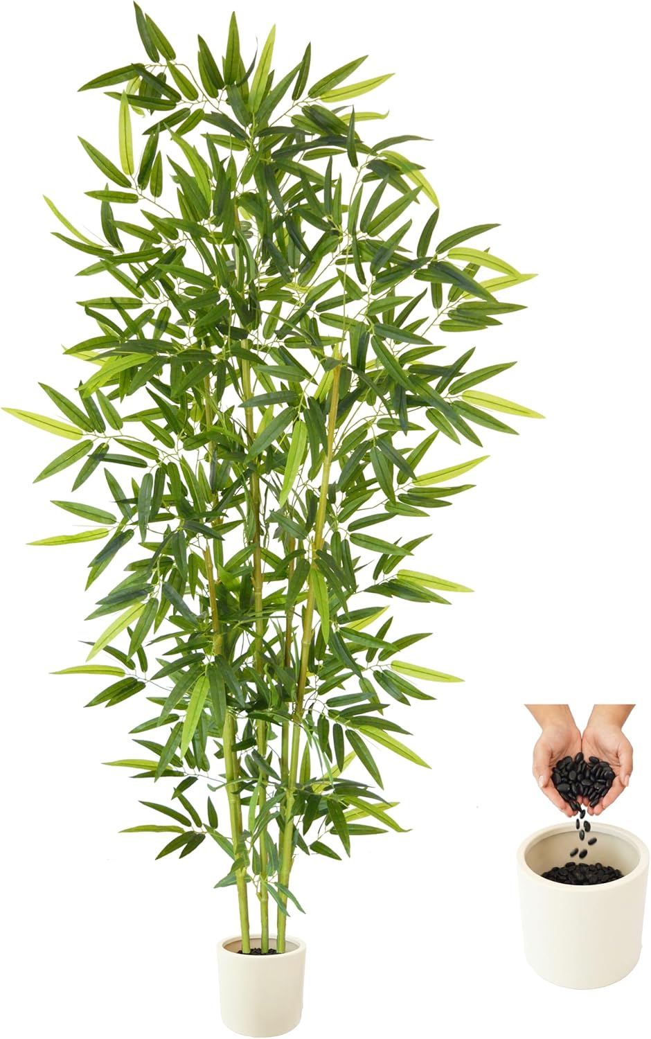 Artificial Bamboo Tree 6ft Green Fake Plant with White Planter