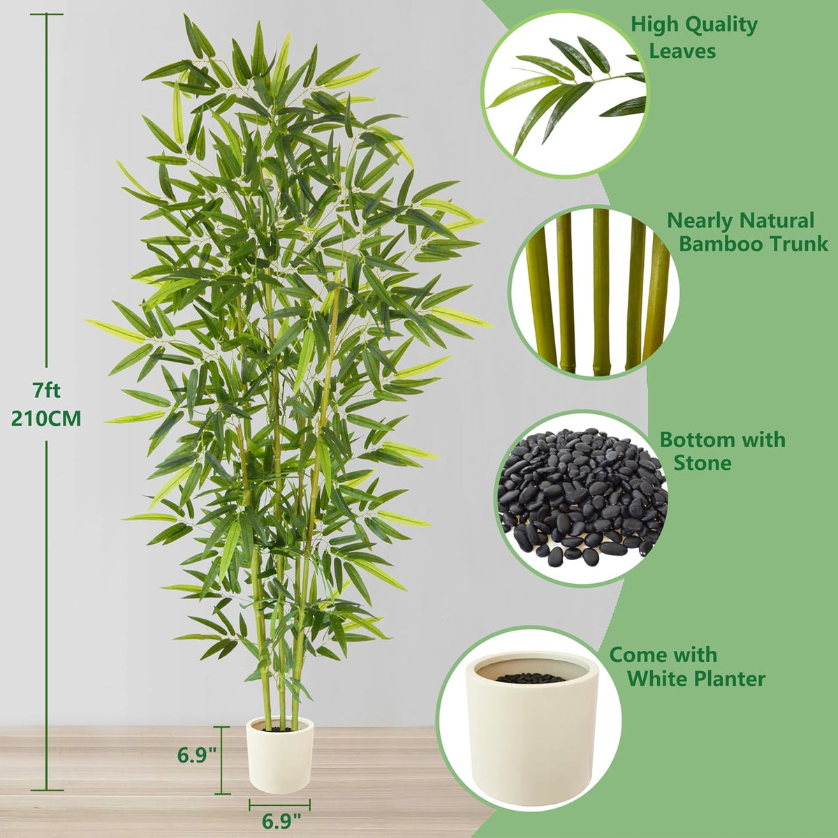 Artificial Bamboo Tree 6ft Green Fake Plant with White Planter