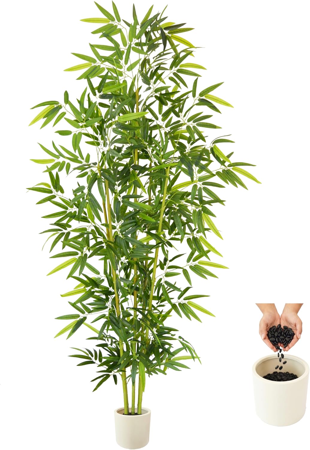 Artificial Bamboo Tree 6ft Green Fake Plant with White Planter