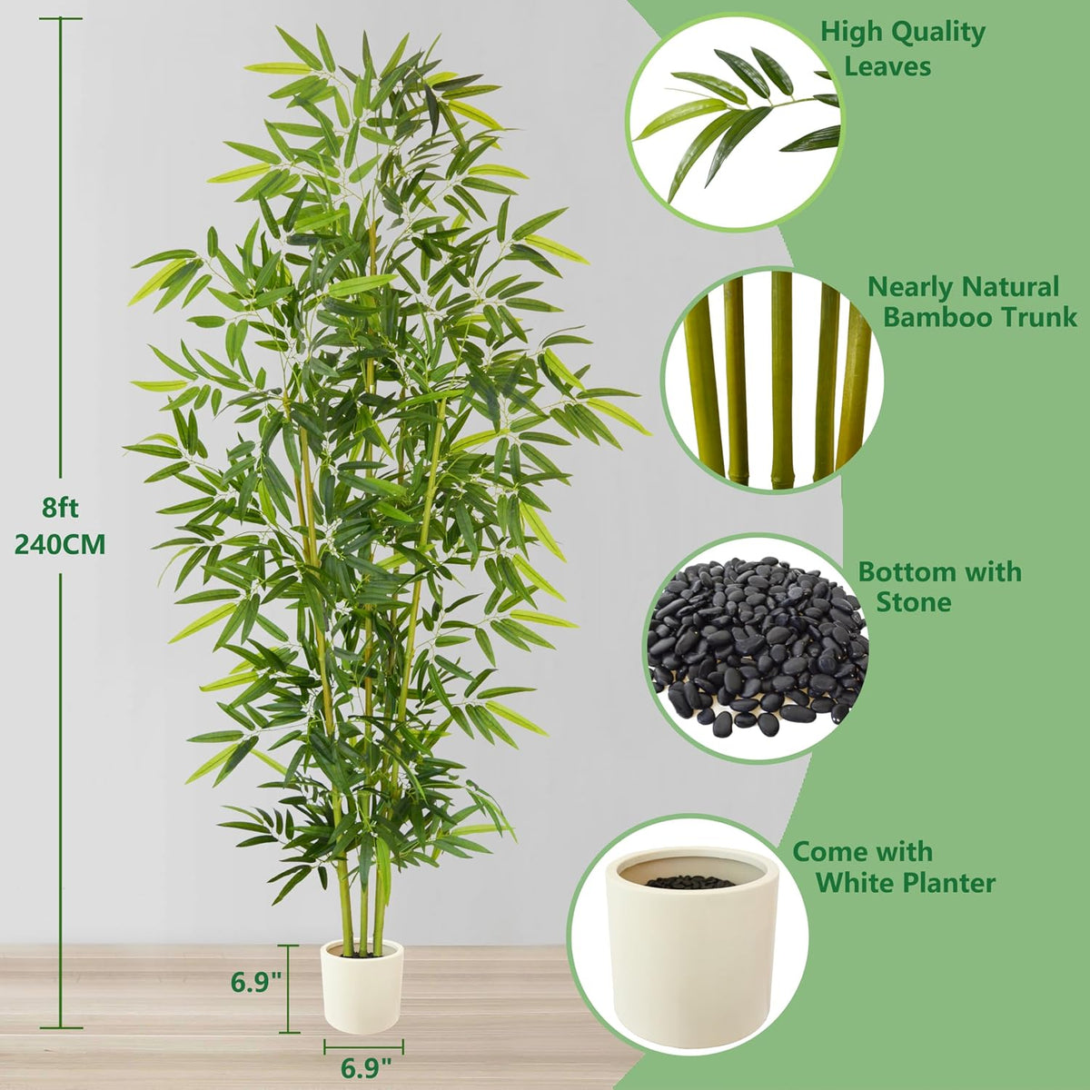 Artificial Bamboo Tree 6ft Green Fake Plant with White Planter