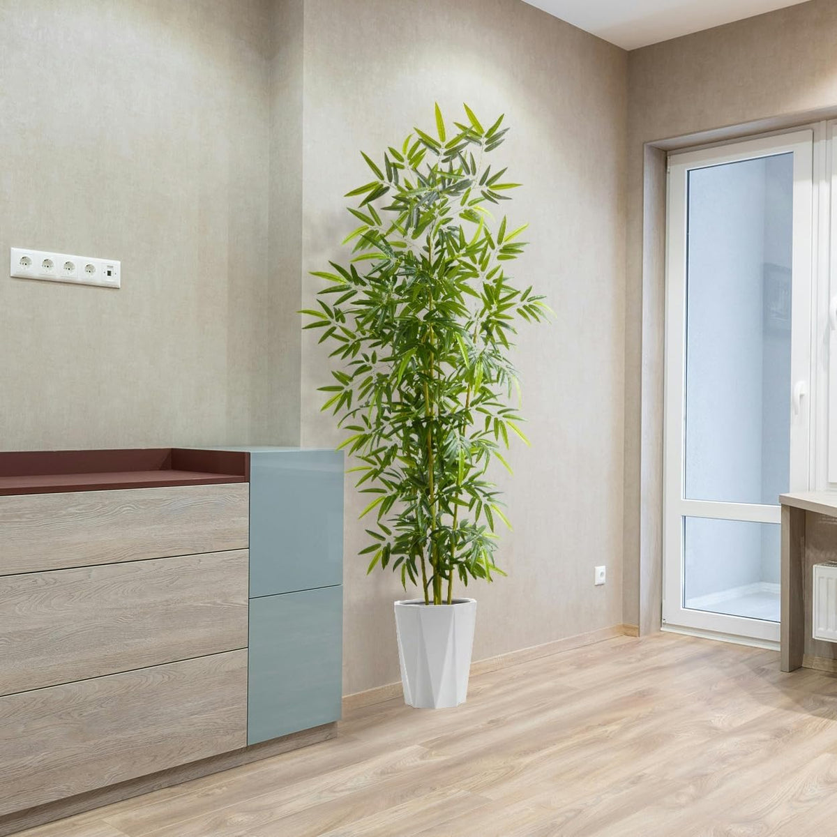 Artificial Bamboo Tree 6ft Green Fake Plant with White Planter