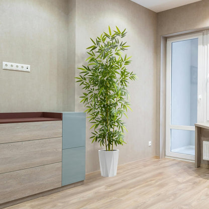Artificial Bamboo Tree 6ft Green Fake Plant with White Planter