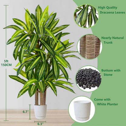Artificial Bamboo Tree 6ft Green Fake Plant with White Planter