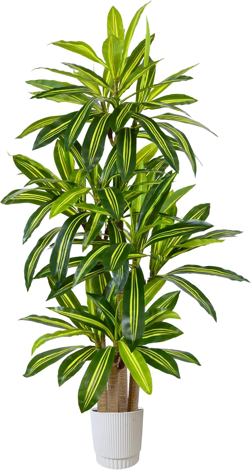Artificial Bamboo Tree 6ft Green Fake Plant with White Planter