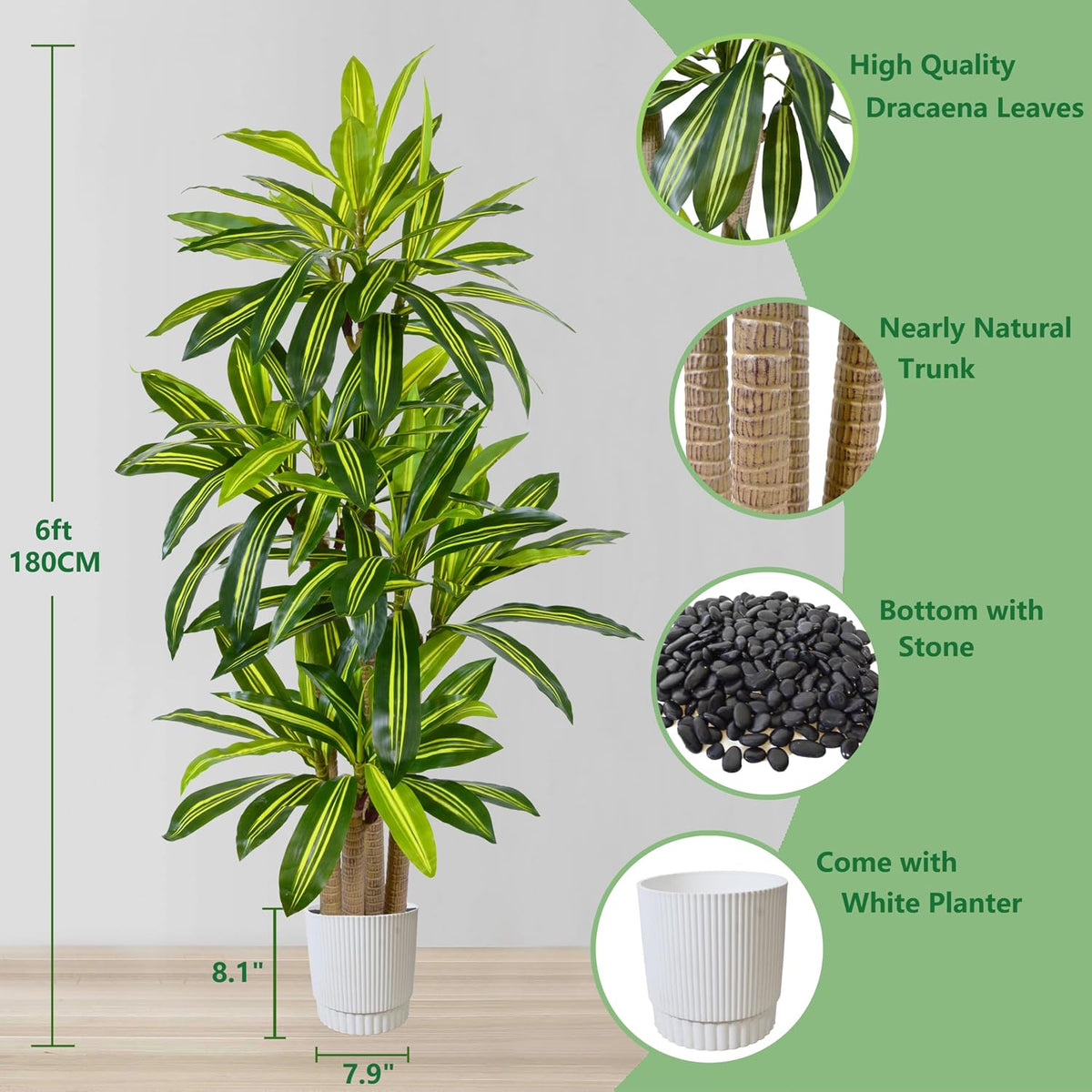 Artificial Bamboo Tree 6ft Green Fake Plant with White Planter
