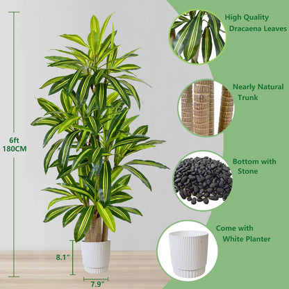 Artificial Bamboo Tree 6ft Green Fake Plant with White Planter