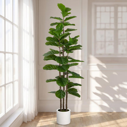 Artificial Fiddle Leaf Fig Tree in Modern White Planter, 5ft