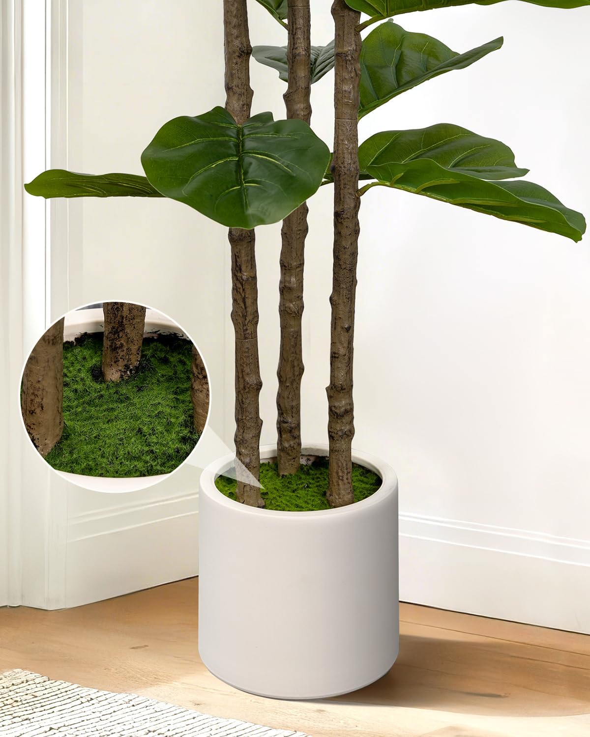 Artificial Fiddle Leaf Fig Tree in Modern White Planter, 5ft