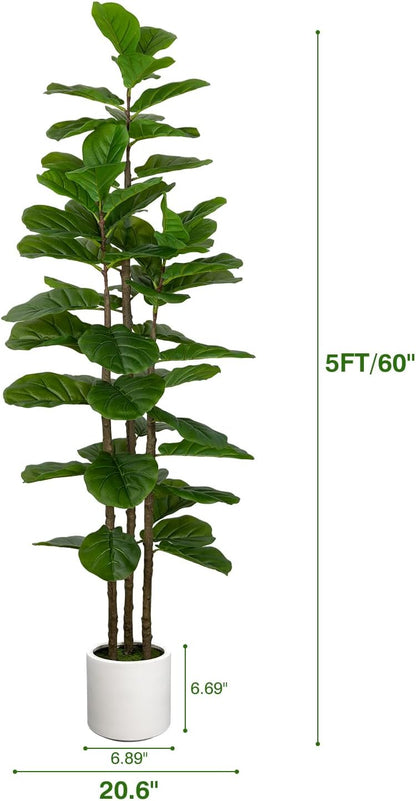 Artificial Fiddle Leaf Fig Tree in Modern White Planter, 5ft