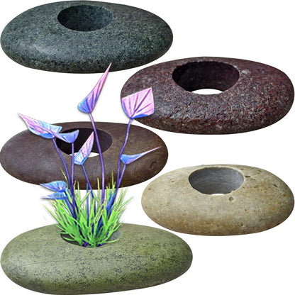 Natural River Stone Plant Weights for Aquarium, Handmade Pebble Anchors for Aquatic Plants, Fish Tank Decorations, Unique Shape & Size, Landscape Plant Weights (Small 0.8″ Hole 6pcs)