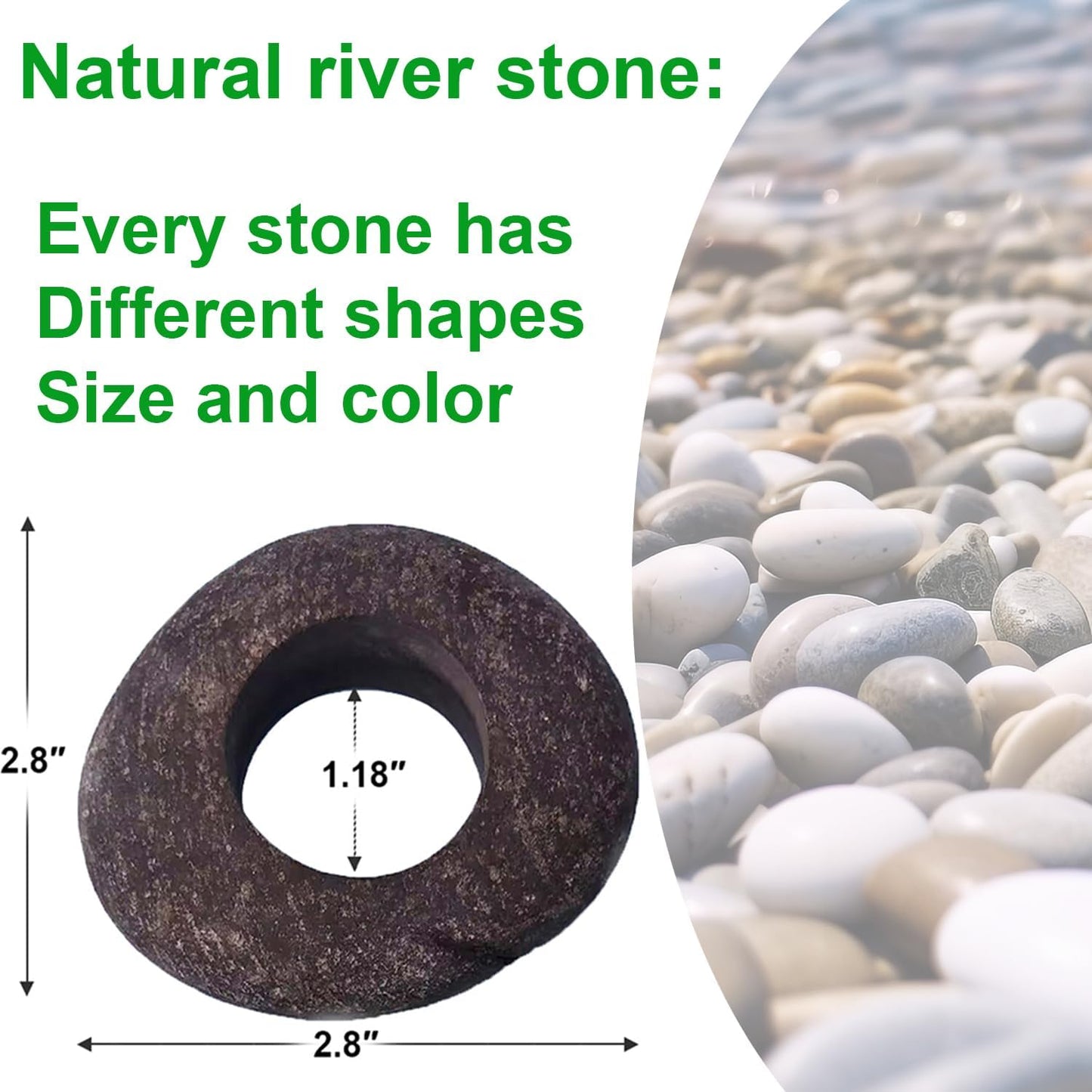 Natural River Stone Plant Weights for Aquarium, Handmade Pebble Anchors for Aquatic Plants, Fish Tank Decorations, Unique Shape & Size, Landscape Plant Weights (Small 0.8″ Hole 6pcs)