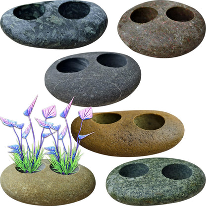 Natural River Stone Plant Weights for Aquarium, Handmade Pebble Anchors for Aquatic Plants, Fish Tank Decorations, Unique Shape & Size, Landscape Plant Weights (Small 0.8″ Hole 6pcs)