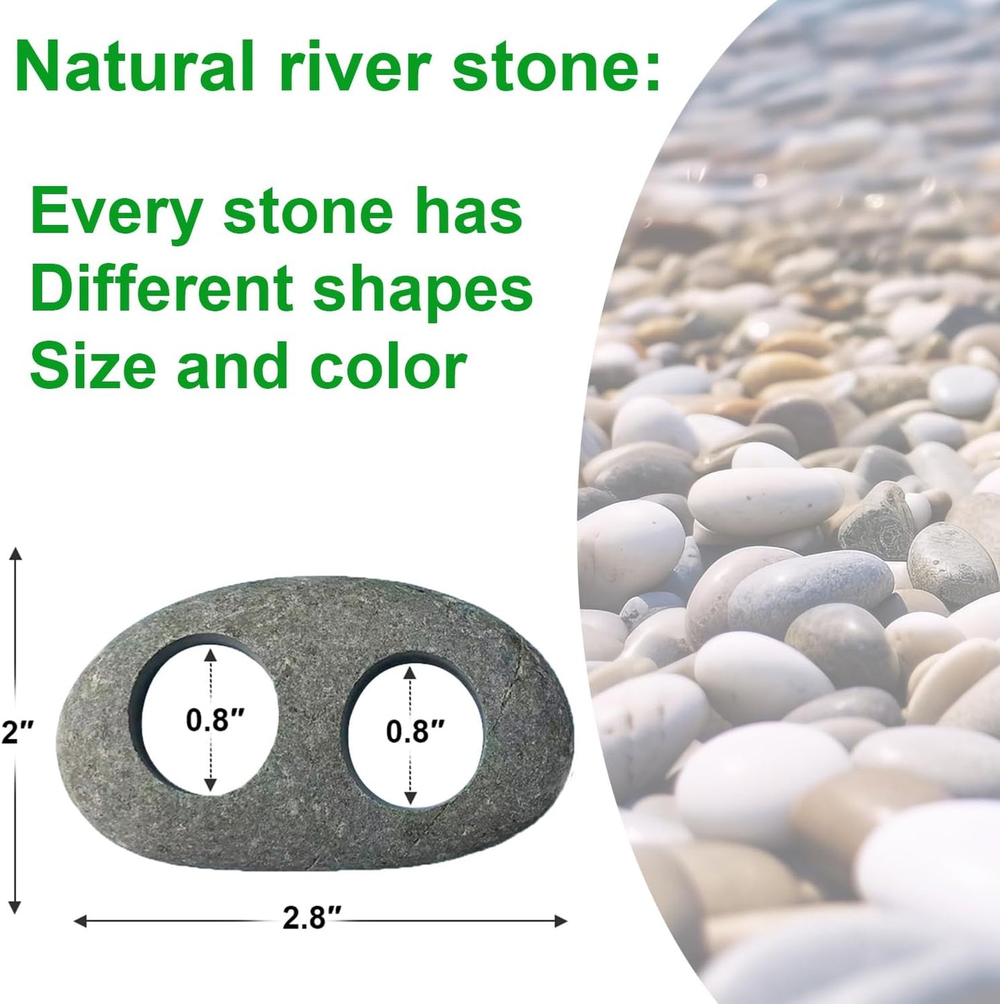 Natural River Stone Plant Weights for Aquarium, Handmade Pebble Anchors for Aquatic Plants, Fish Tank Decorations, Unique Shape & Size, Landscape Plant Weights (Small 0.8″ Hole 6pcs)