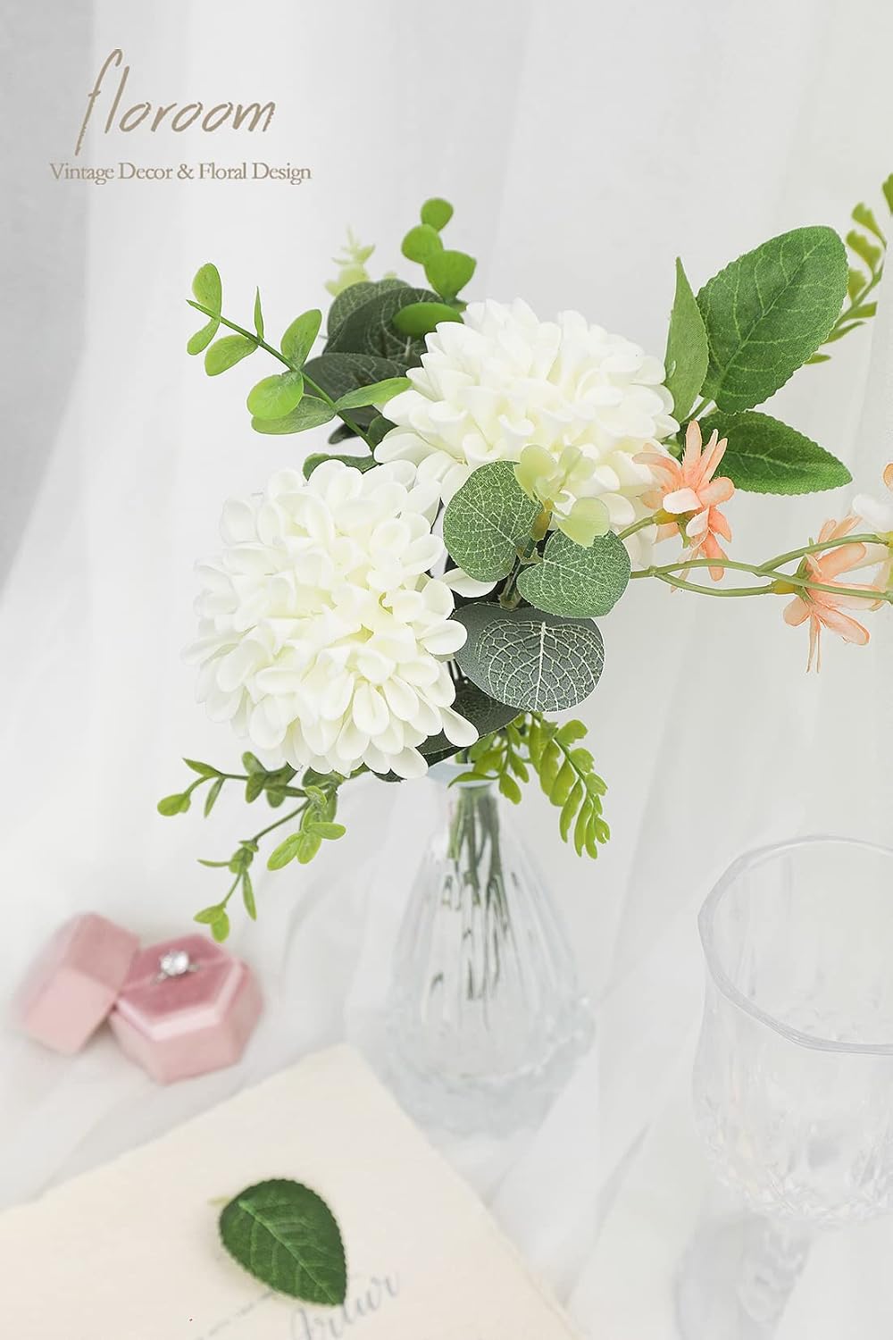 Artificial Dahlia Flowers 25pcs Real Looking Ivory Foam Fake Roses with Stems for DIY Wedding Bouquets White Bridal Shower Centerpieces Floral Arrangements Party Tables Home Decoration