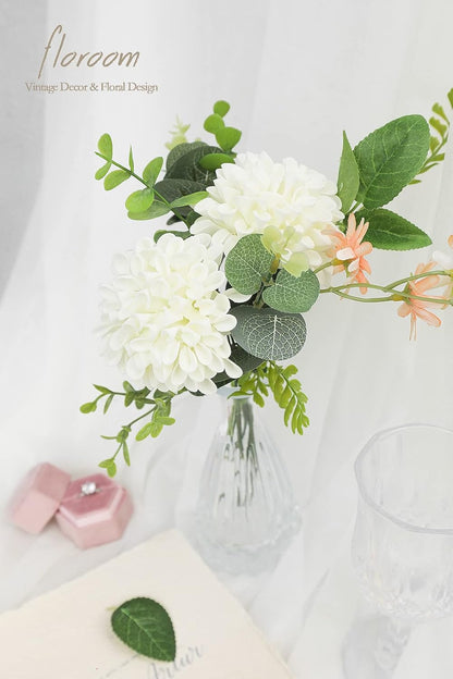 Artificial Dahlia Flowers 25pcs Real Looking Ivory Foam Fake Roses with Stems for DIY Wedding Bouquets White Bridal Shower Centerpieces Floral Arrangements Party Tables Home Decoration