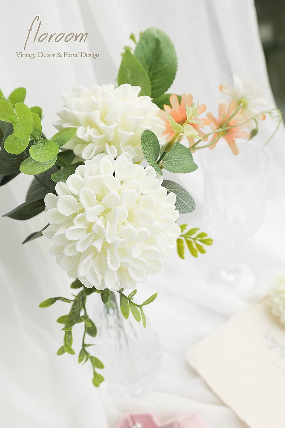 Artificial Dahlia Flowers 25pcs Real Looking Ivory Foam Fake Roses with Stems for DIY Wedding Bouquets White Bridal Shower Centerpieces Floral Arrangements Party Tables Home Decoration