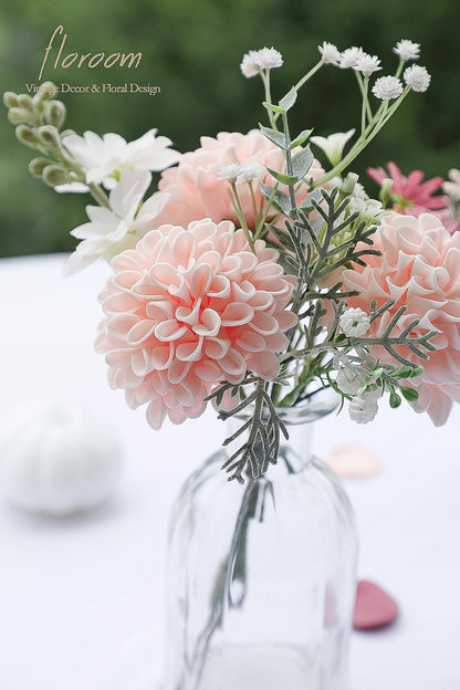 Artificial Dahlia Flowers 25pcs Real Looking Ivory Foam Fake Roses with Stems for DIY Wedding Bouquets White Bridal Shower Centerpieces Floral Arrangements Party Tables Home Decoration