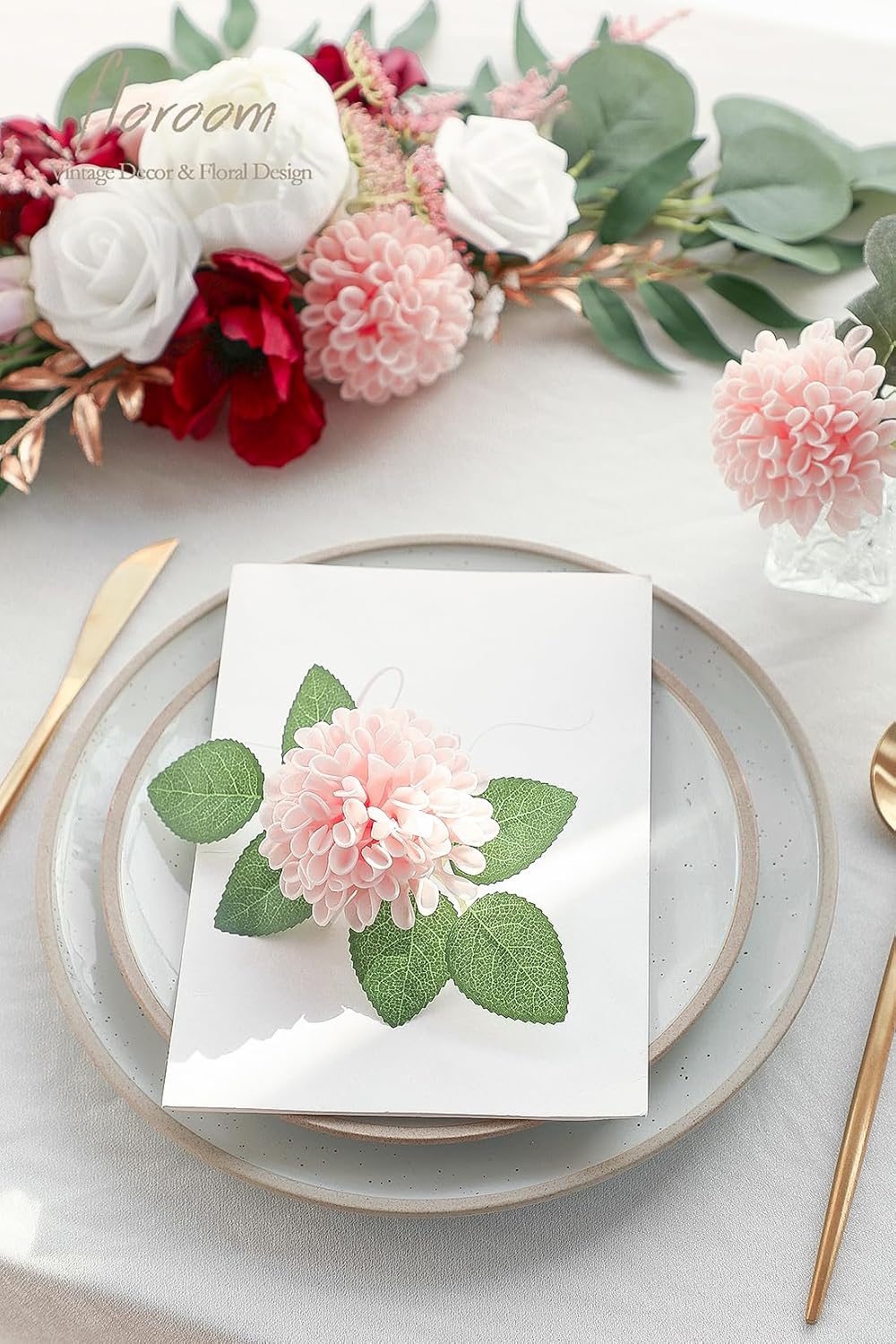 Artificial Dahlia Flowers 25pcs Real Looking Ivory Foam Fake Roses with Stems for DIY Wedding Bouquets White Bridal Shower Centerpieces Floral Arrangements Party Tables Home Decoration