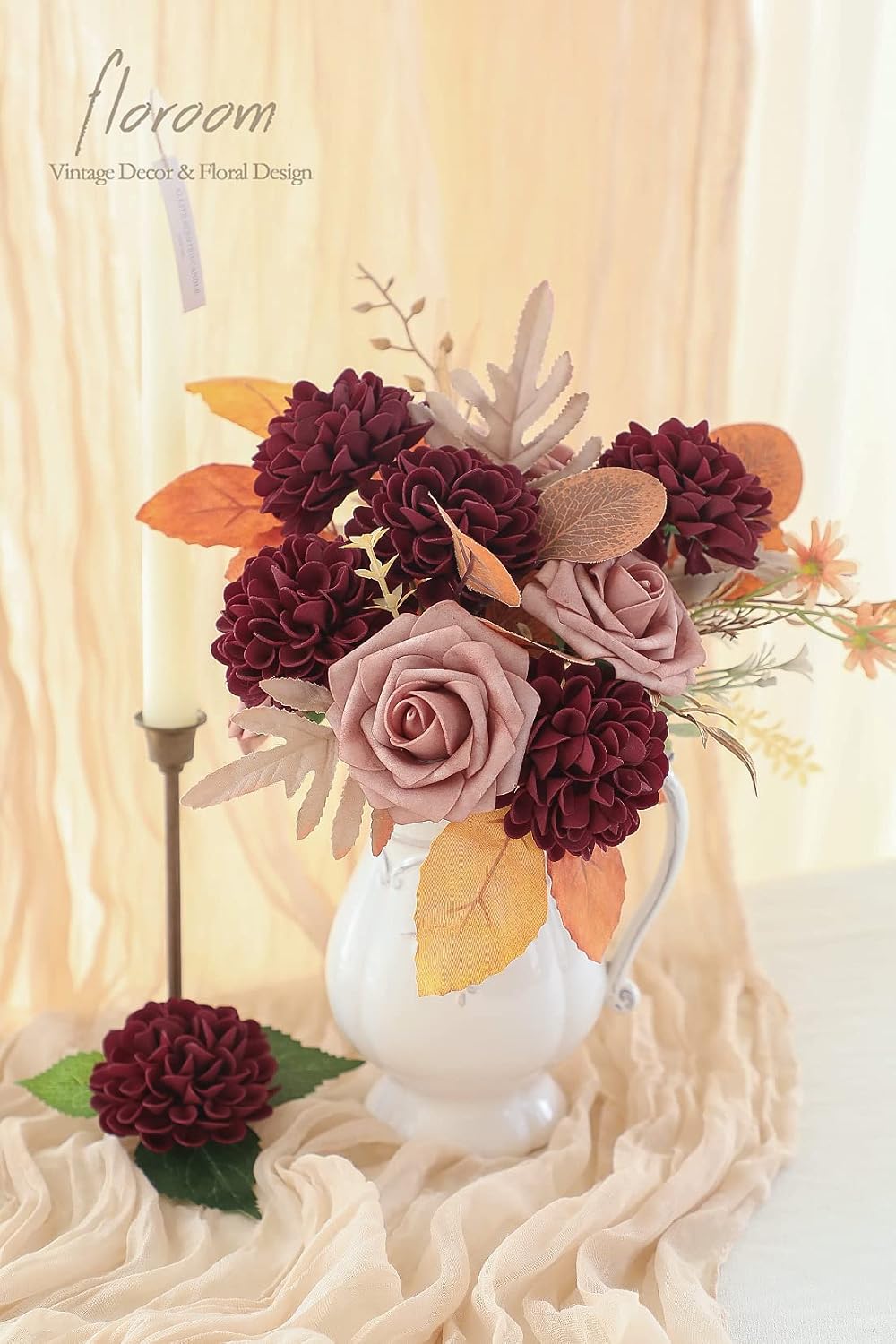 Artificial Dahlia Flowers 25pcs Real Looking Ivory Foam Fake Roses with Stems for DIY Wedding Bouquets White Bridal Shower Centerpieces Floral Arrangements Party Tables Home Decoration