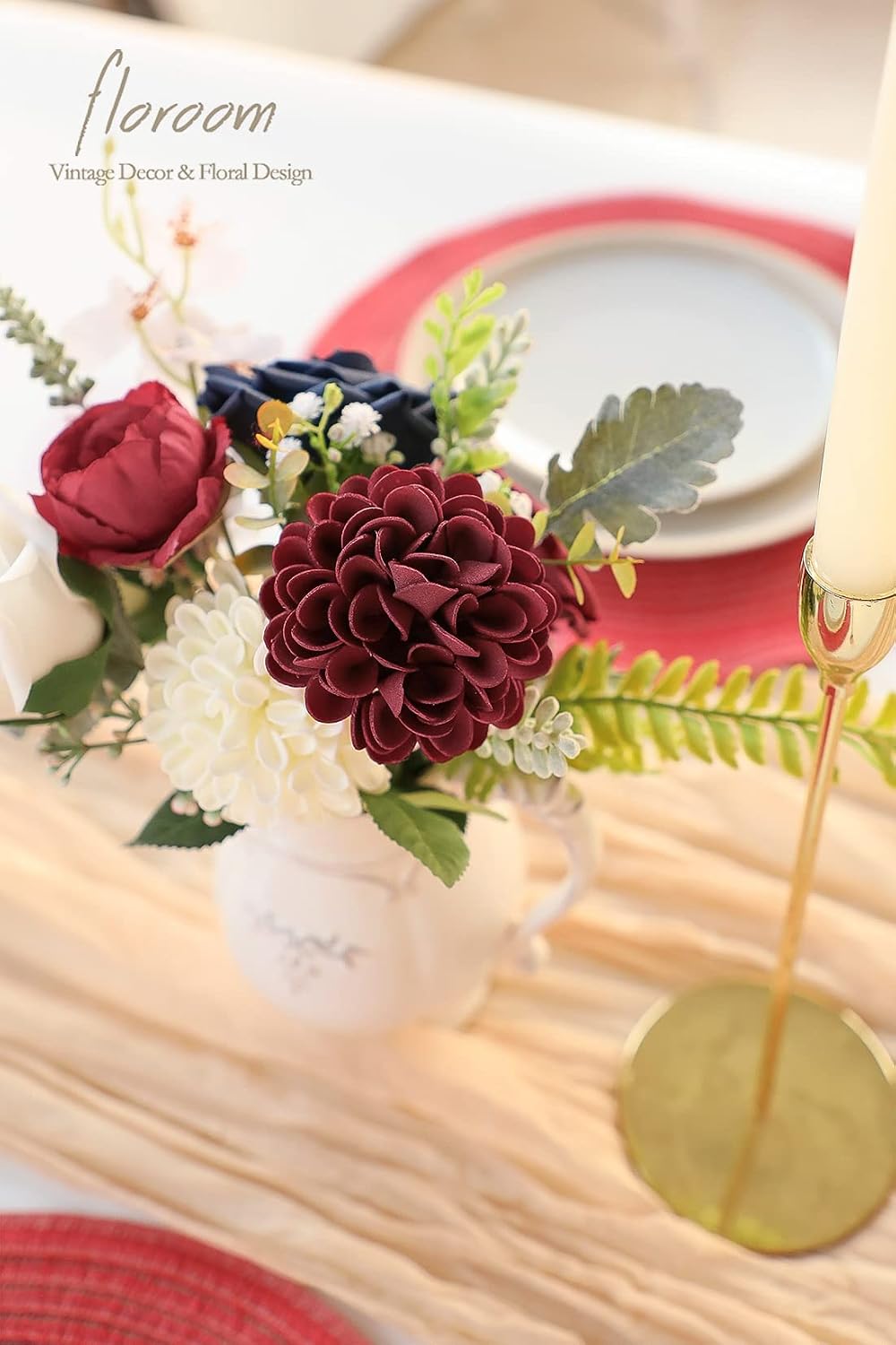 Artificial Dahlia Flowers 25pcs Real Looking Ivory Foam Fake Roses with Stems for DIY Wedding Bouquets White Bridal Shower Centerpieces Floral Arrangements Party Tables Home Decoration