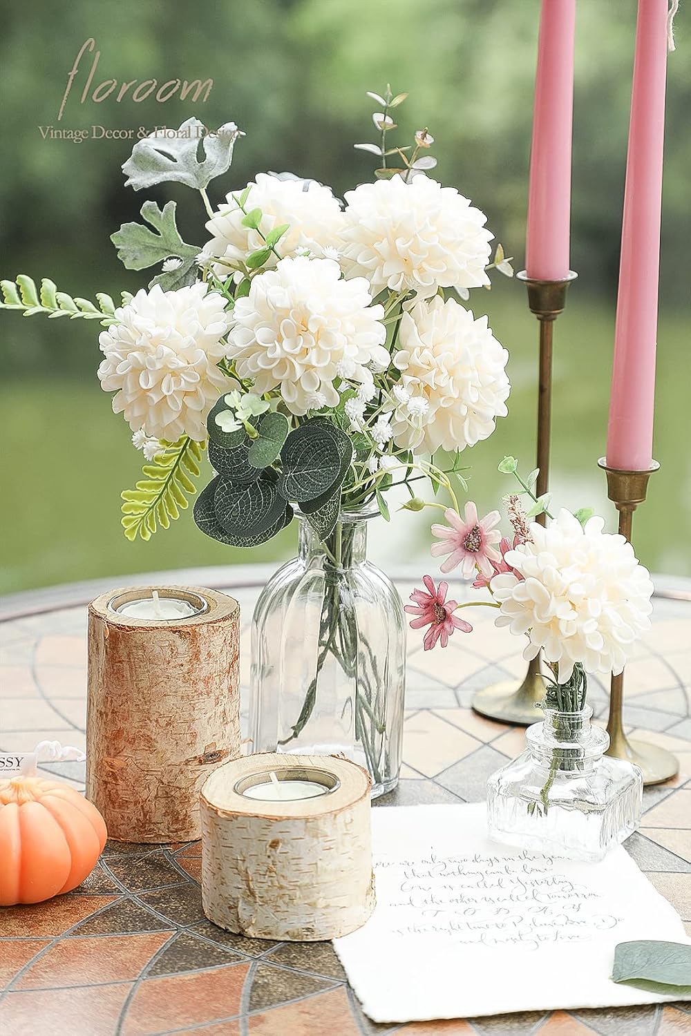 Artificial Dahlia Flowers 25pcs Real Looking Ivory Foam Fake Roses with Stems for DIY Wedding Bouquets White Bridal Shower Centerpieces Floral Arrangements Party Tables Home Decoration