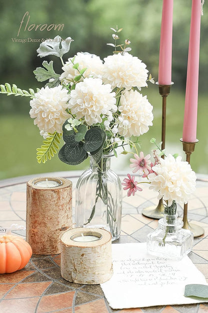 Artificial Dahlia Flowers 25pcs Real Looking Ivory Foam Fake Roses with Stems for DIY Wedding Bouquets White Bridal Shower Centerpieces Floral Arrangements Party Tables Home Decoration