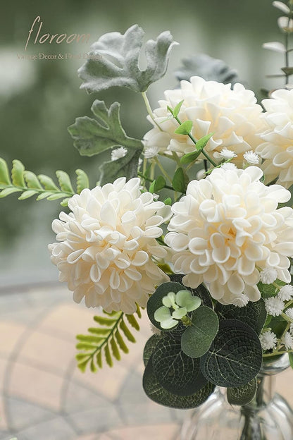 Artificial Dahlia Flowers 25pcs Real Looking Ivory Foam Fake Roses with Stems for DIY Wedding Bouquets White Bridal Shower Centerpieces Floral Arrangements Party Tables Home Decoration