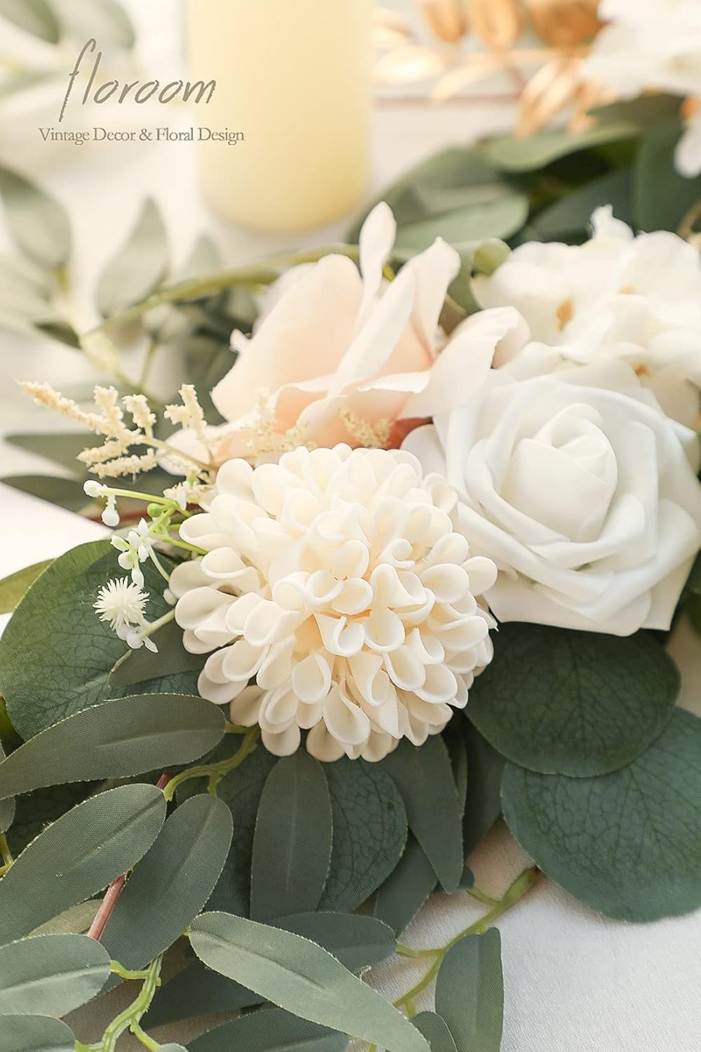 Artificial Dahlia Flowers 25pcs Real Looking Ivory Foam Fake Roses with Stems for DIY Wedding Bouquets White Bridal Shower Centerpieces Floral Arrangements Party Tables Home Decoration