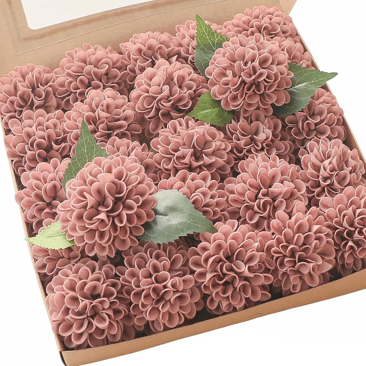 Artificial Dahlia Flowers 25pcs Real Looking Ivory Foam Fake Roses with Stems for DIY Wedding Bouquets White Bridal Shower Centerpieces Floral Arrangements Party Tables Home Decoration