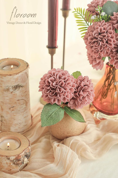Artificial Dahlia Flowers 25pcs Real Looking Ivory Foam Fake Roses with Stems for DIY Wedding Bouquets White Bridal Shower Centerpieces Floral Arrangements Party Tables Home Decoration