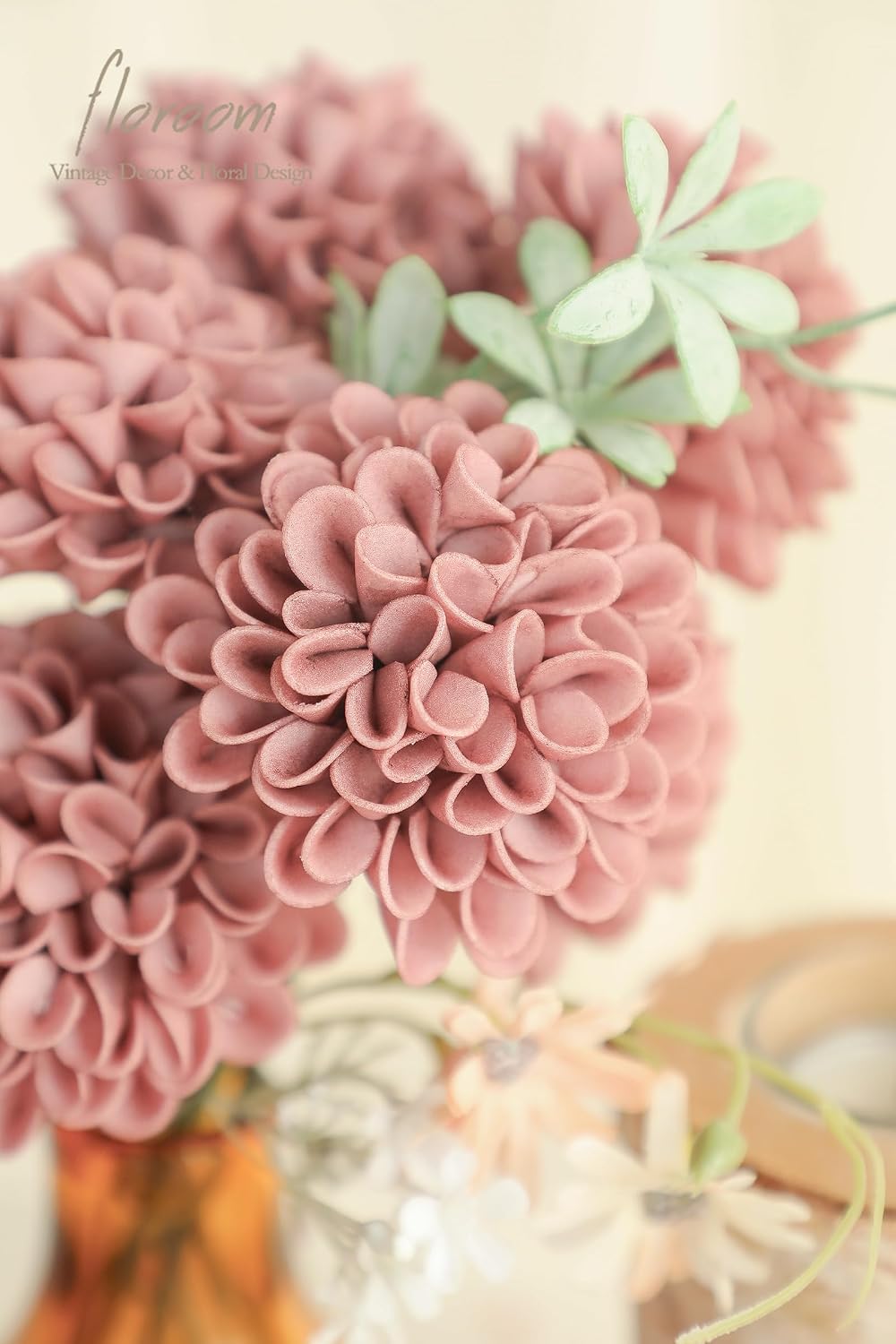 Artificial Dahlia Flowers 25pcs Real Looking Ivory Foam Fake Roses with Stems for DIY Wedding Bouquets White Bridal Shower Centerpieces Floral Arrangements Party Tables Home Decoration