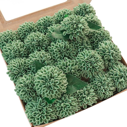 Artificial Dahlia Flowers 25pcs Real Looking Ivory Foam Fake Roses with Stems for DIY Wedding Bouquets White Bridal Shower Centerpieces Floral Arrangements Party Tables Home Decoration