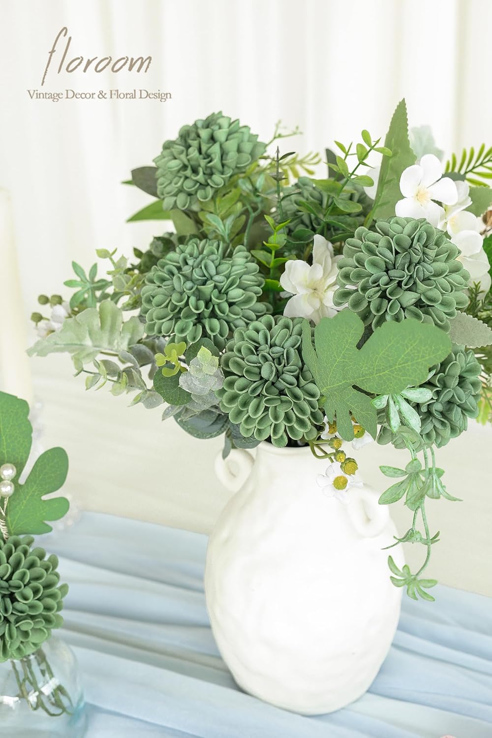 Artificial Dahlia Flowers 25pcs Real Looking Ivory Foam Fake Roses with Stems for DIY Wedding Bouquets White Bridal Shower Centerpieces Floral Arrangements Party Tables Home Decoration