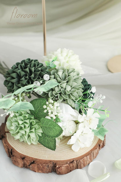 Artificial Dahlia Flowers 25pcs Real Looking Ivory Foam Fake Roses with Stems for DIY Wedding Bouquets White Bridal Shower Centerpieces Floral Arrangements Party Tables Home Decoration
