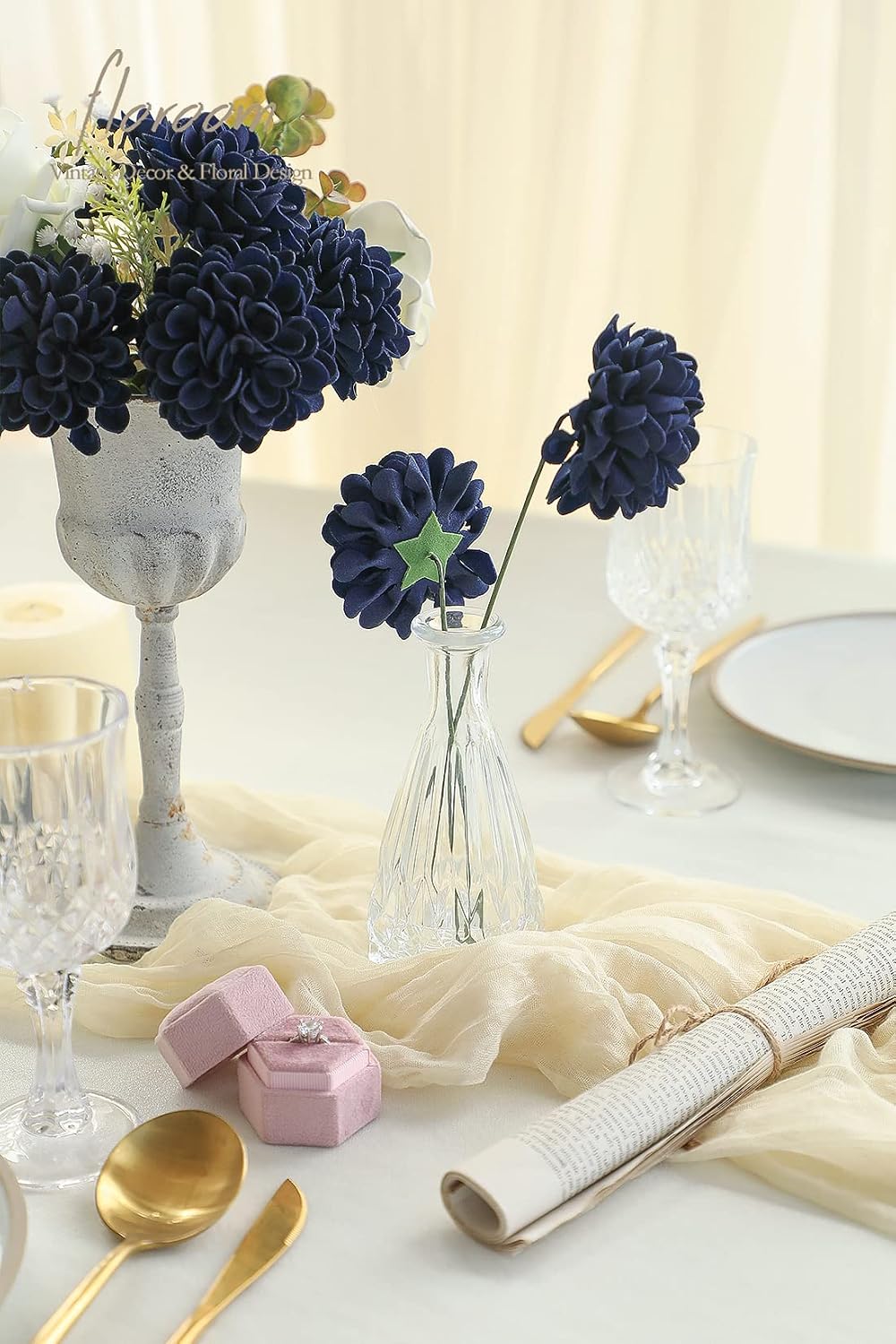 Artificial Dahlia Flowers 25pcs Real Looking Ivory Foam Fake Roses with Stems for DIY Wedding Bouquets White Bridal Shower Centerpieces Floral Arrangements Party Tables Home Decoration