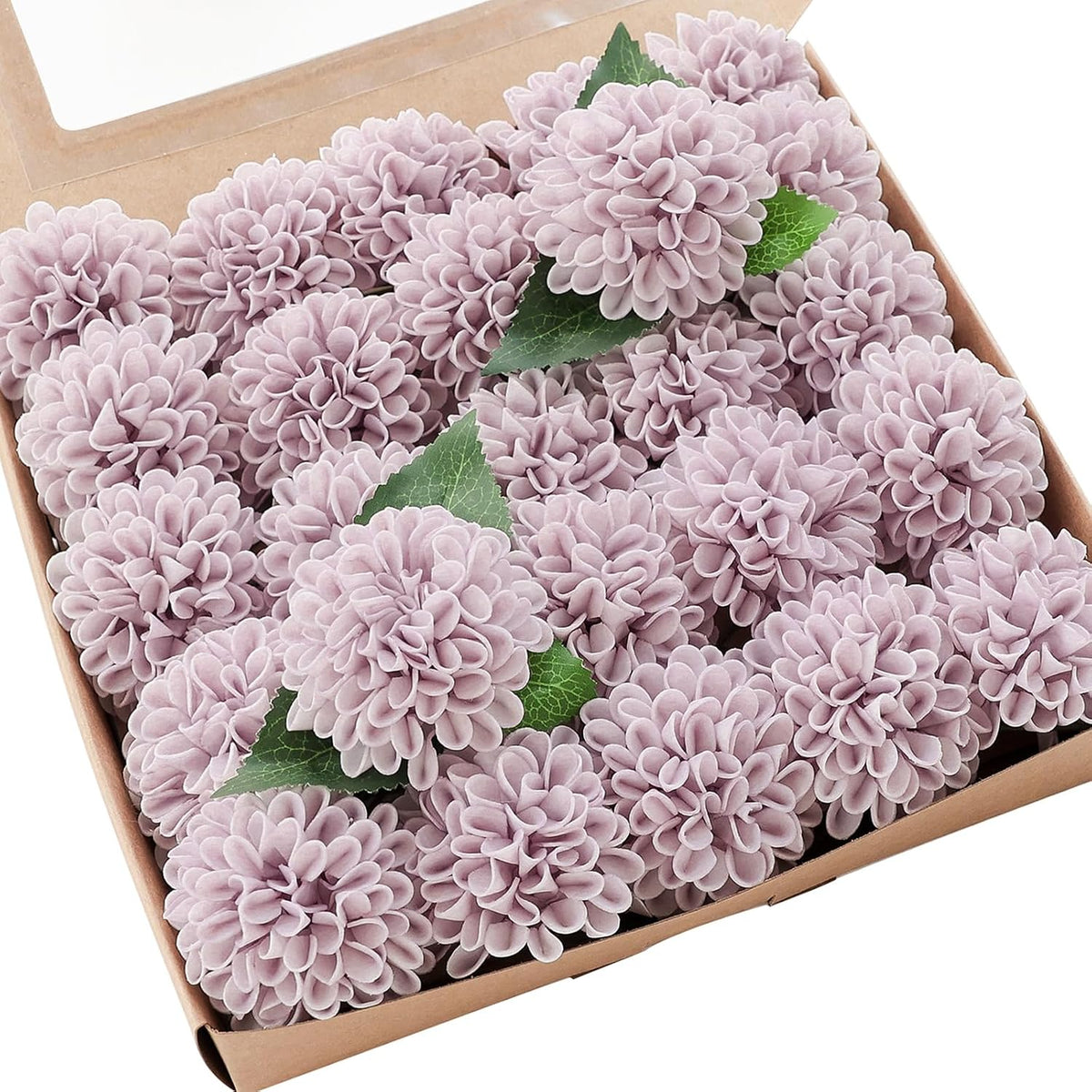Artificial Dahlia Flowers 25pcs Real Looking Ivory Foam Fake Roses with Stems for DIY Wedding Bouquets White Bridal Shower Centerpieces Floral Arrangements Party Tables Home Decoration