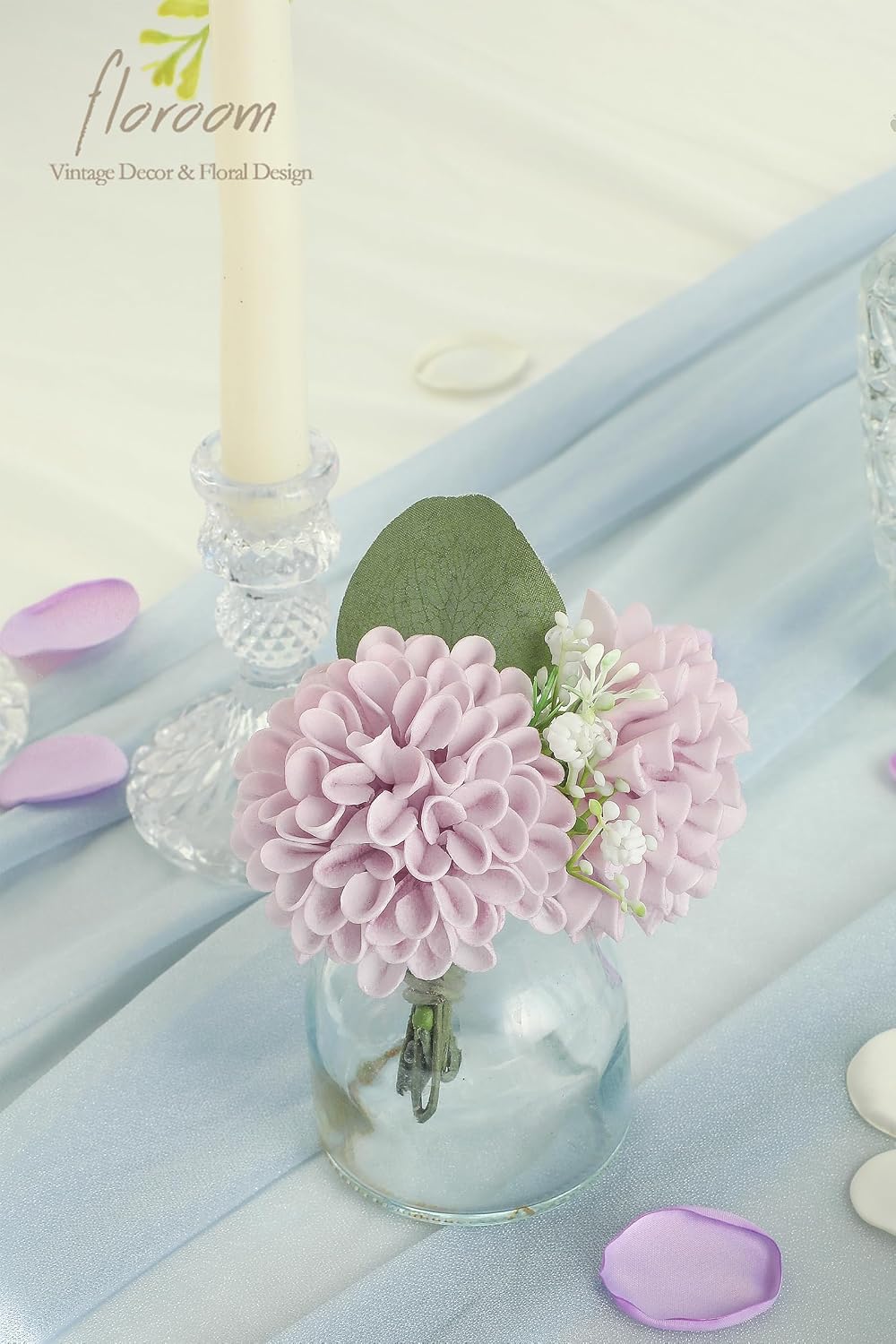 Artificial Dahlia Flowers 25pcs Real Looking Ivory Foam Fake Roses with Stems for DIY Wedding Bouquets White Bridal Shower Centerpieces Floral Arrangements Party Tables Home Decoration